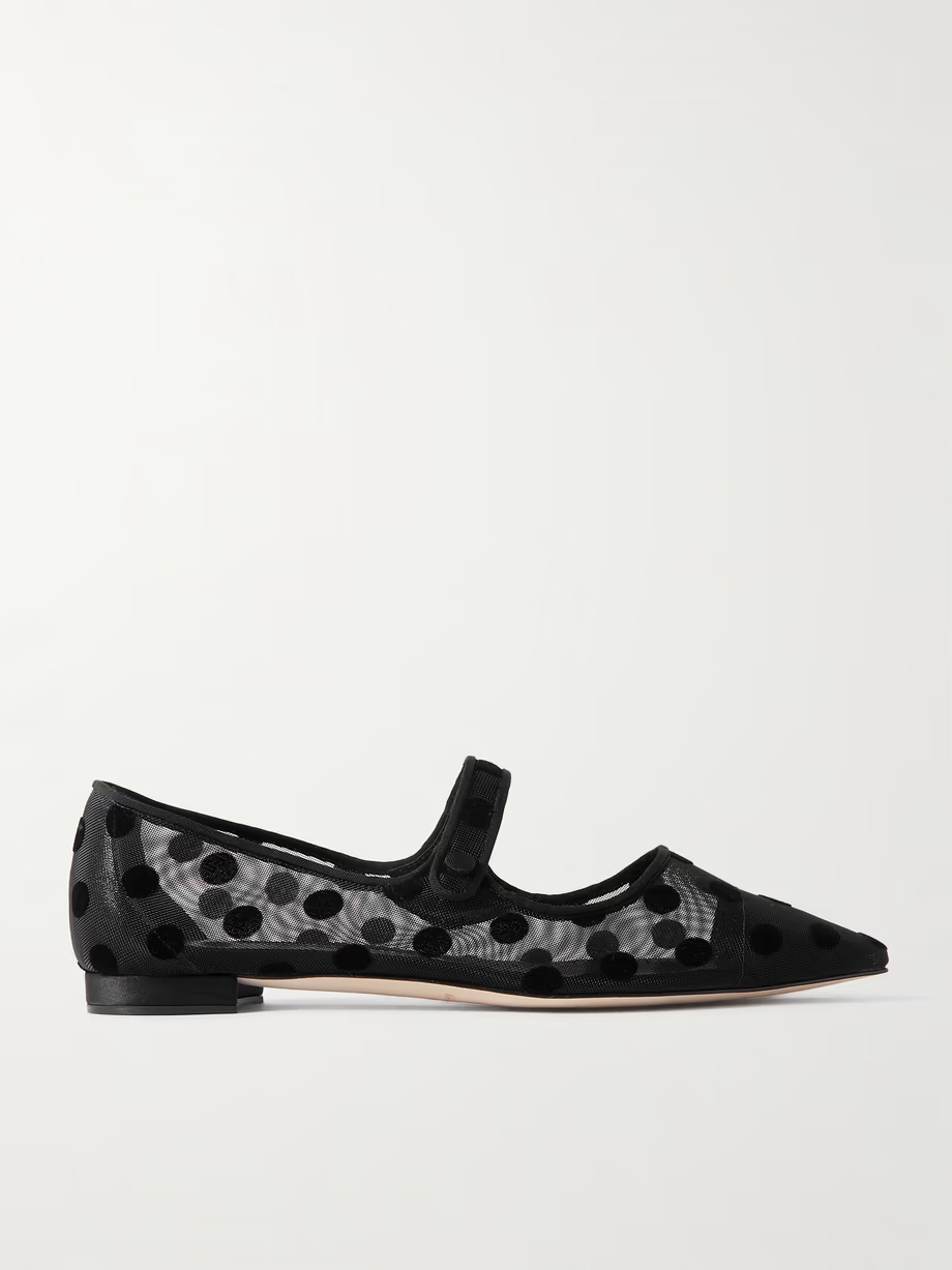 Campari grosgrain-trimmed flocked mesh ballet flats Campari grosgrain-trimmed flocked mesh ballet flats
