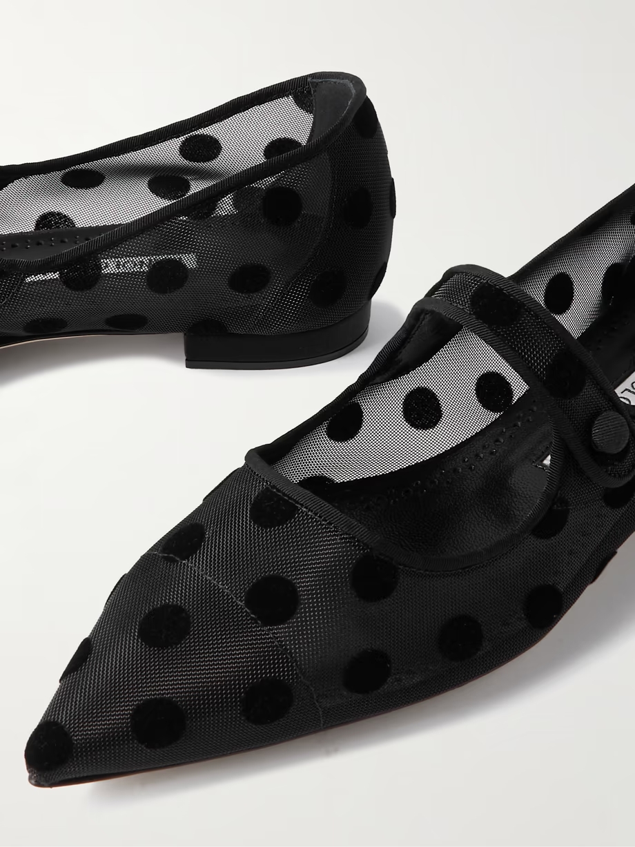 Campari grosgrain-trimmed flocked mesh ballet flats Campari grosgrain-trimmed flocked mesh ballet flats