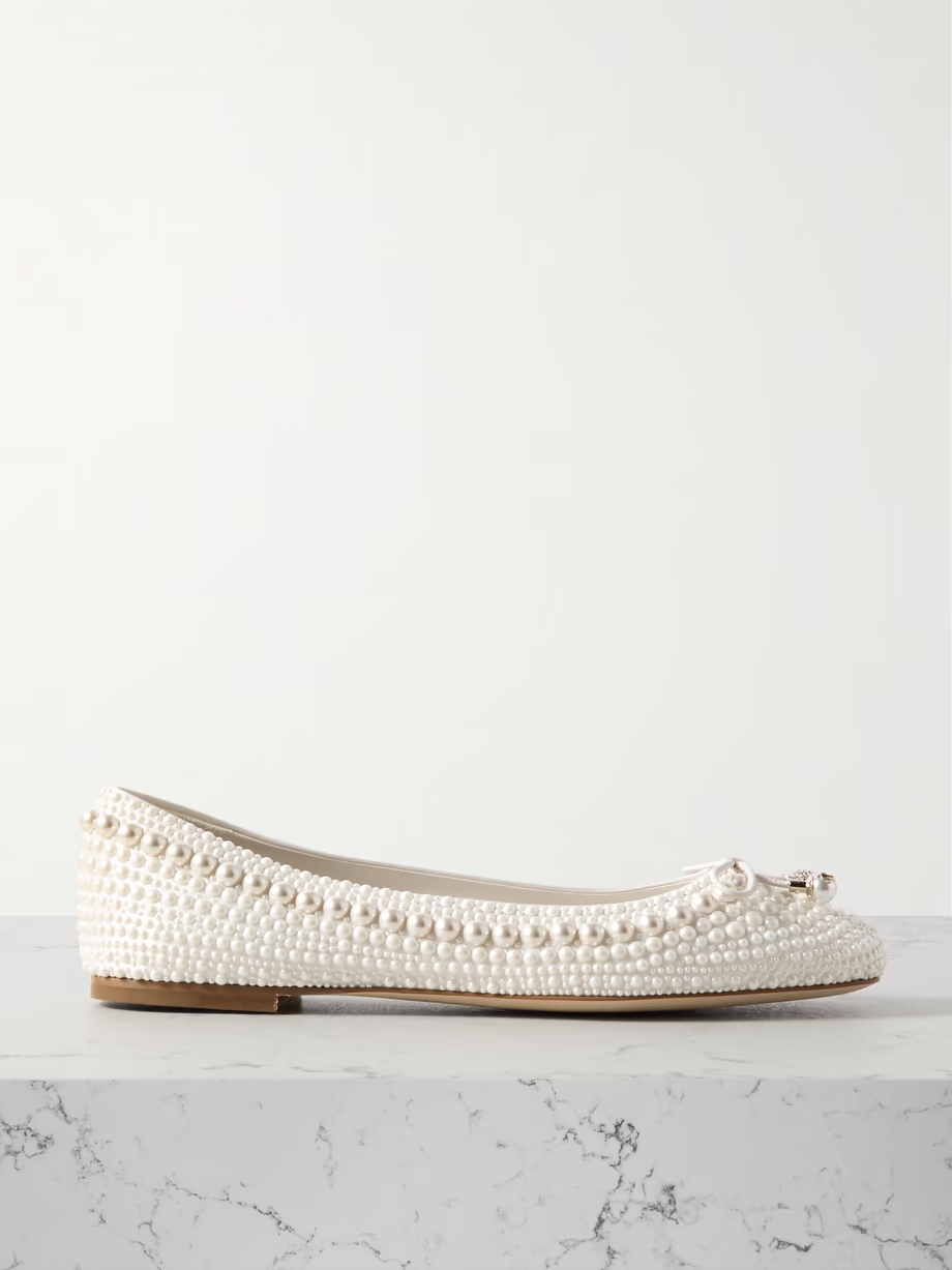 Elme leather-trimmed embellished satin ballet flats Elme leather-trimmed embellished satin ballet flats