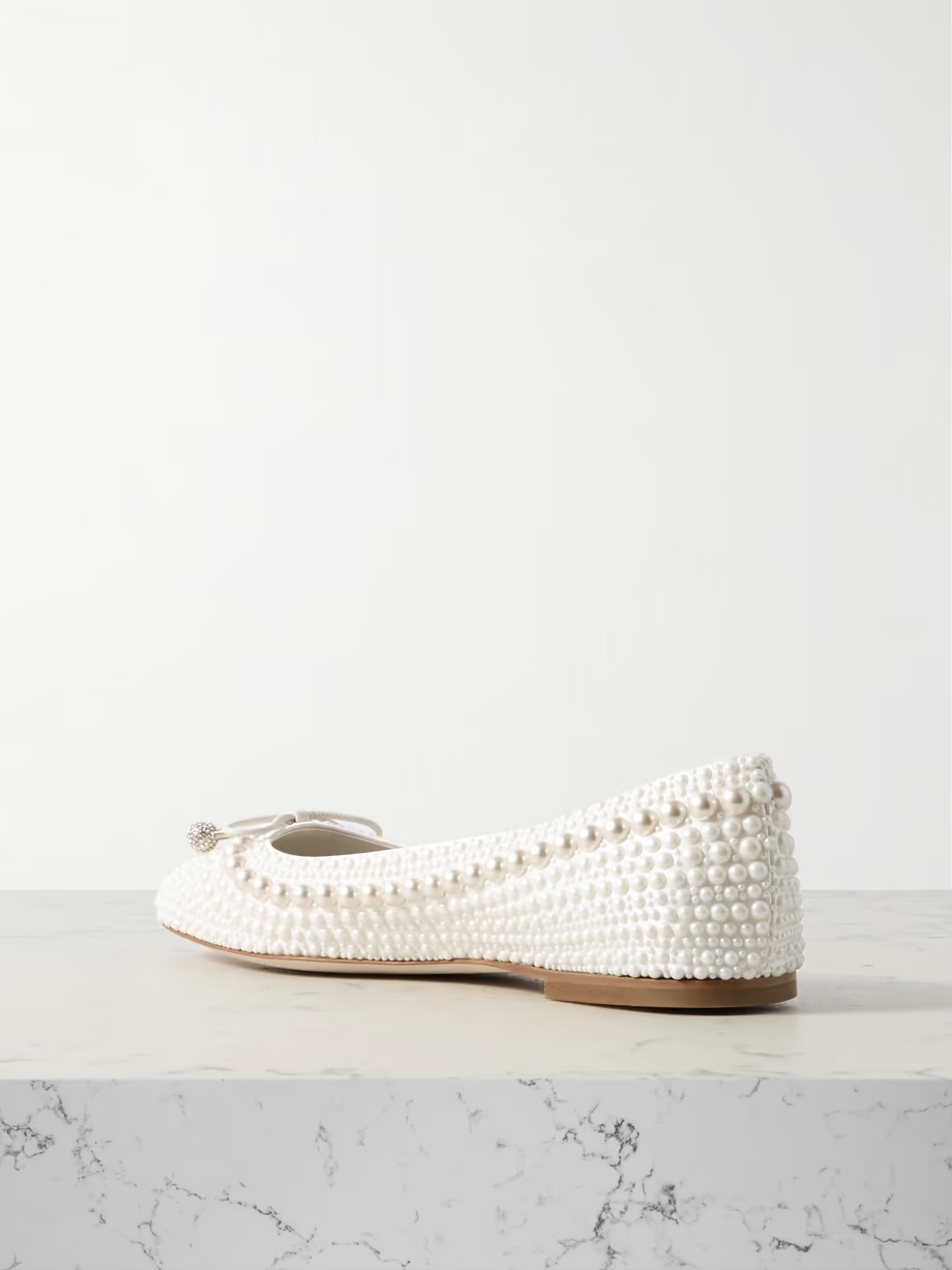 Elme leather-trimmed embellished satin ballet flats Elme leather-trimmed embellished satin ballet flats