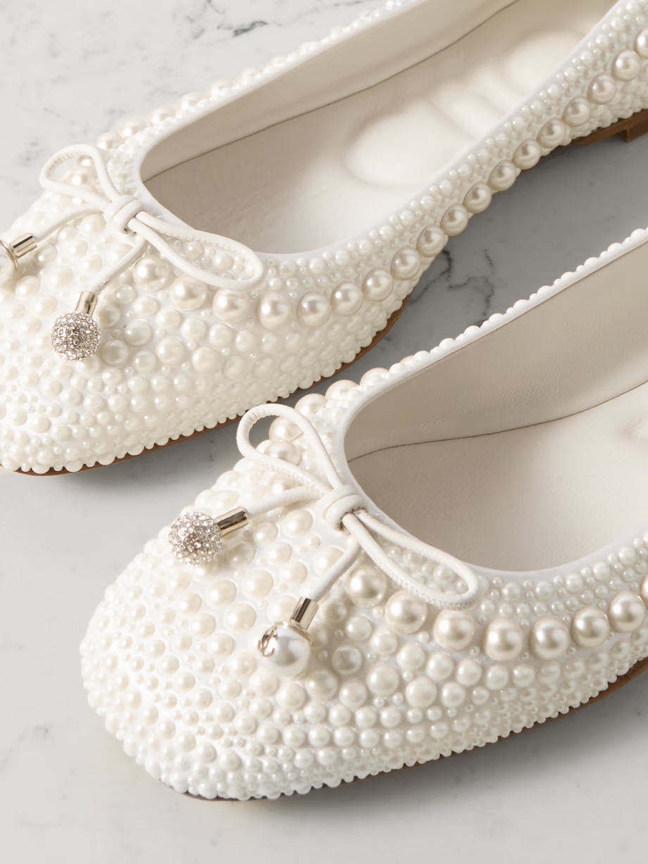 Elme leather-trimmed embellished satin ballet flats Elme leather-trimmed embellished satin ballet flats