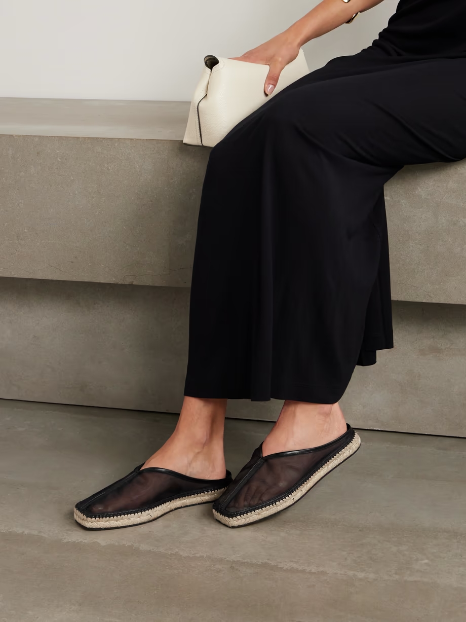 Leather-trimmed mesh espadrille mules Leather-trimmed mesh espadrille mules