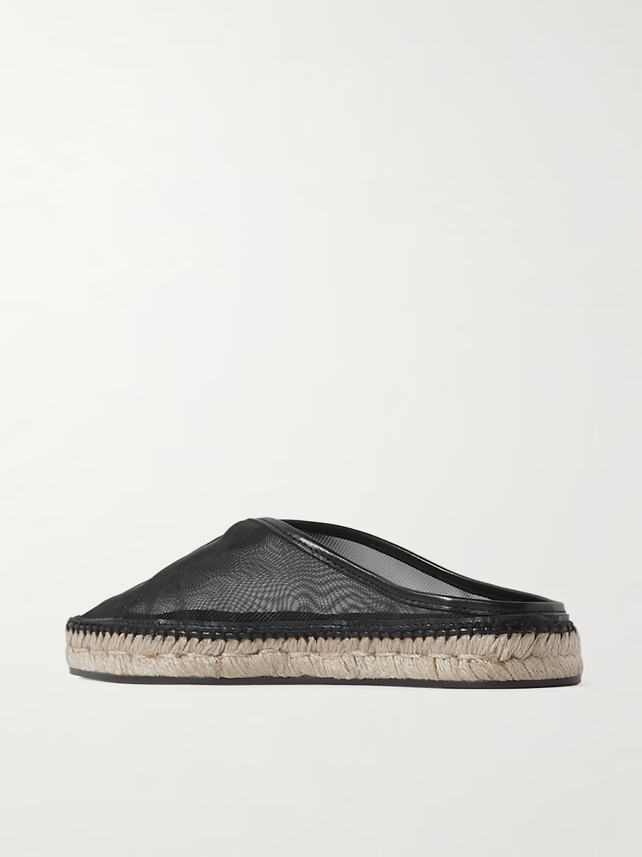 Leather-trimmed mesh espadrille mules Leather-trimmed mesh espadrille mules