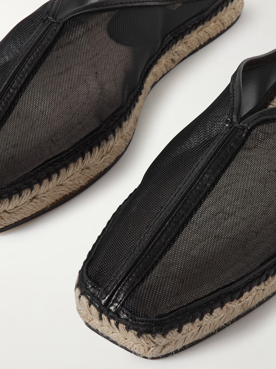 Leather-trimmed mesh espadrille mules Leather-trimmed mesh espadrille mules