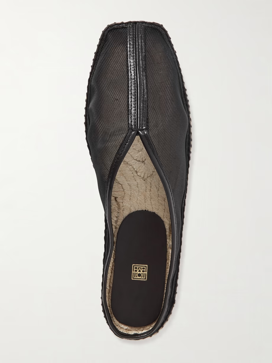 Leather-trimmed mesh espadrille mules Leather-trimmed mesh espadrille mules