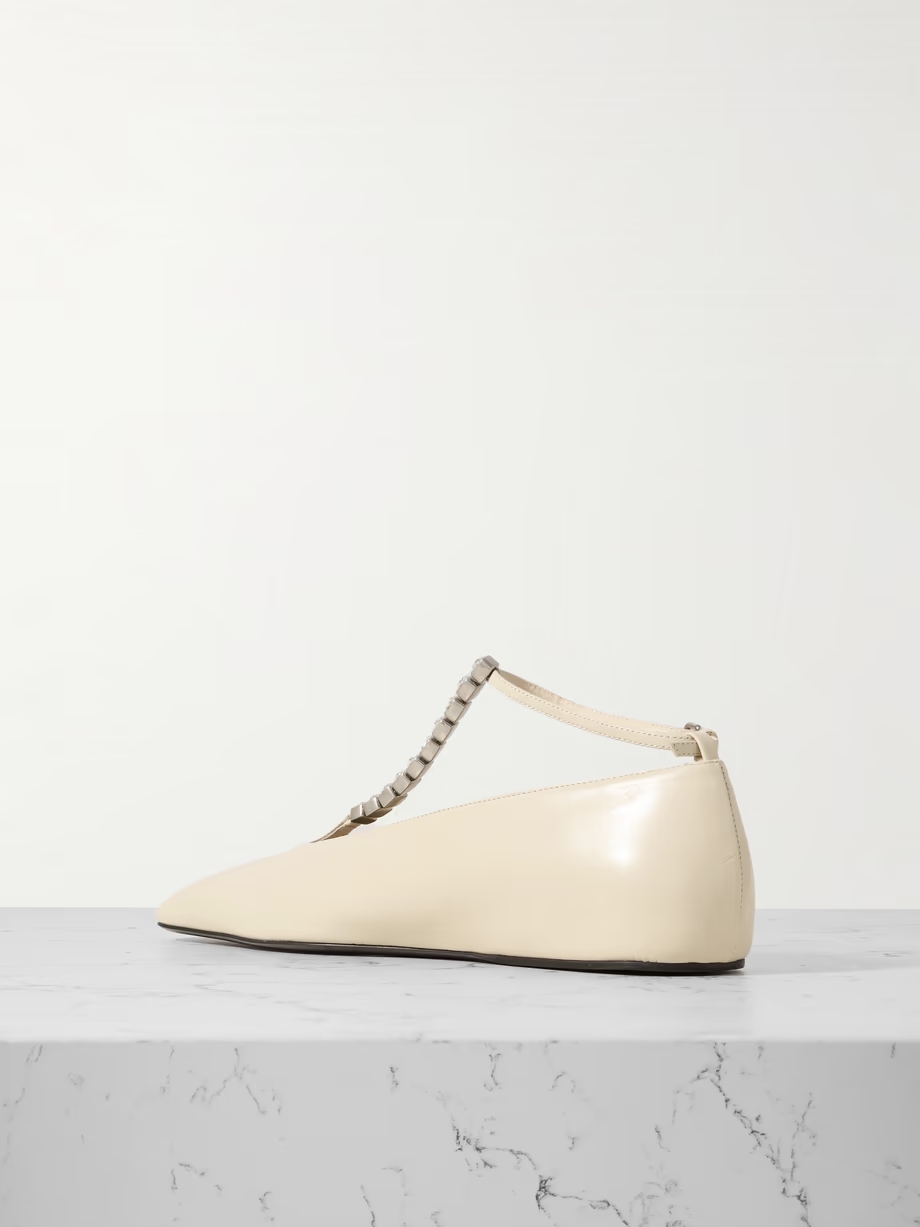 Crystal-embellished leather ballet flats