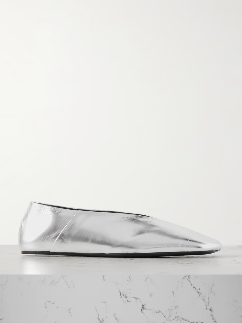 Metallic textured-leather ballet flats Metallic textured-leather ballet flats