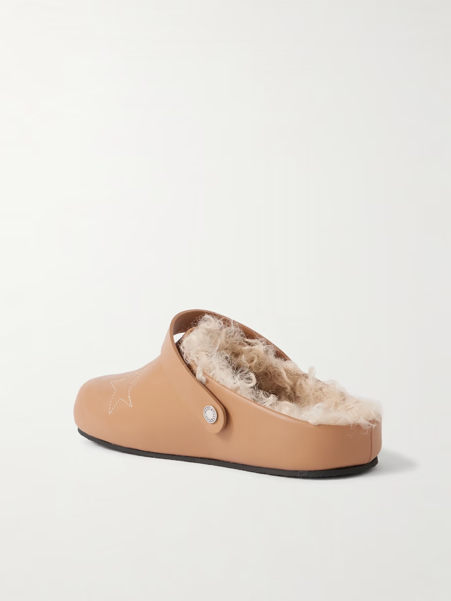 Elyse embroidered faux shearling-lined vegetarian leather mules Elyse embroidered faux shearling-lined vegetarian leather mules