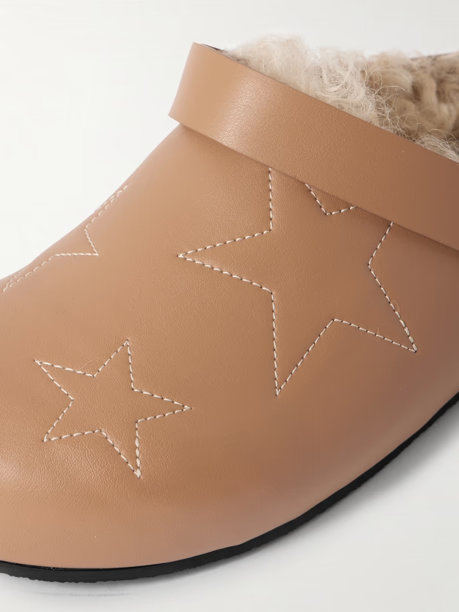 Elyse embroidered faux shearling-lined vegetarian leather mules Elyse embroidered faux shearling-lined vegetarian leather mules