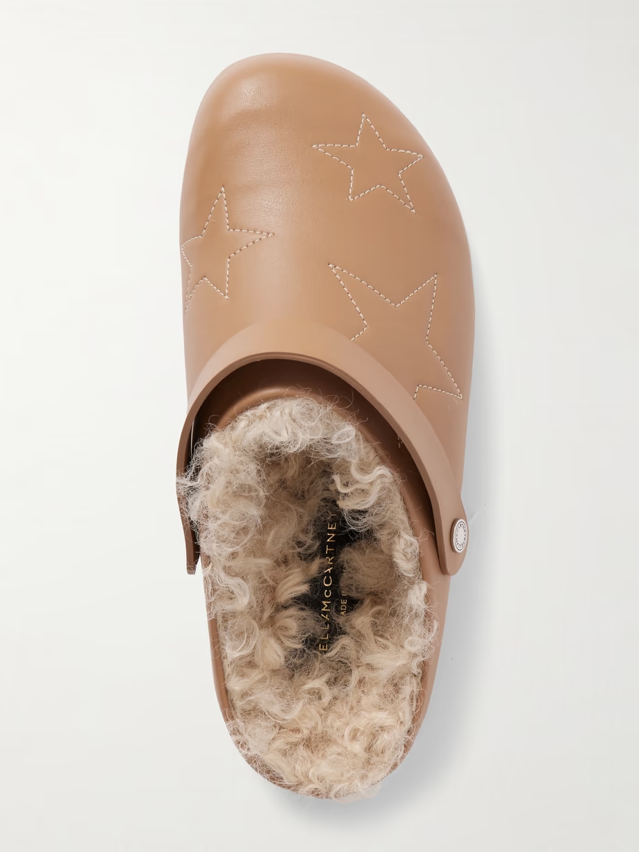 Elyse embroidered faux shearling-lined vegetarian leather mules Elyse embroidered faux shearling-lined vegetarian leather mules