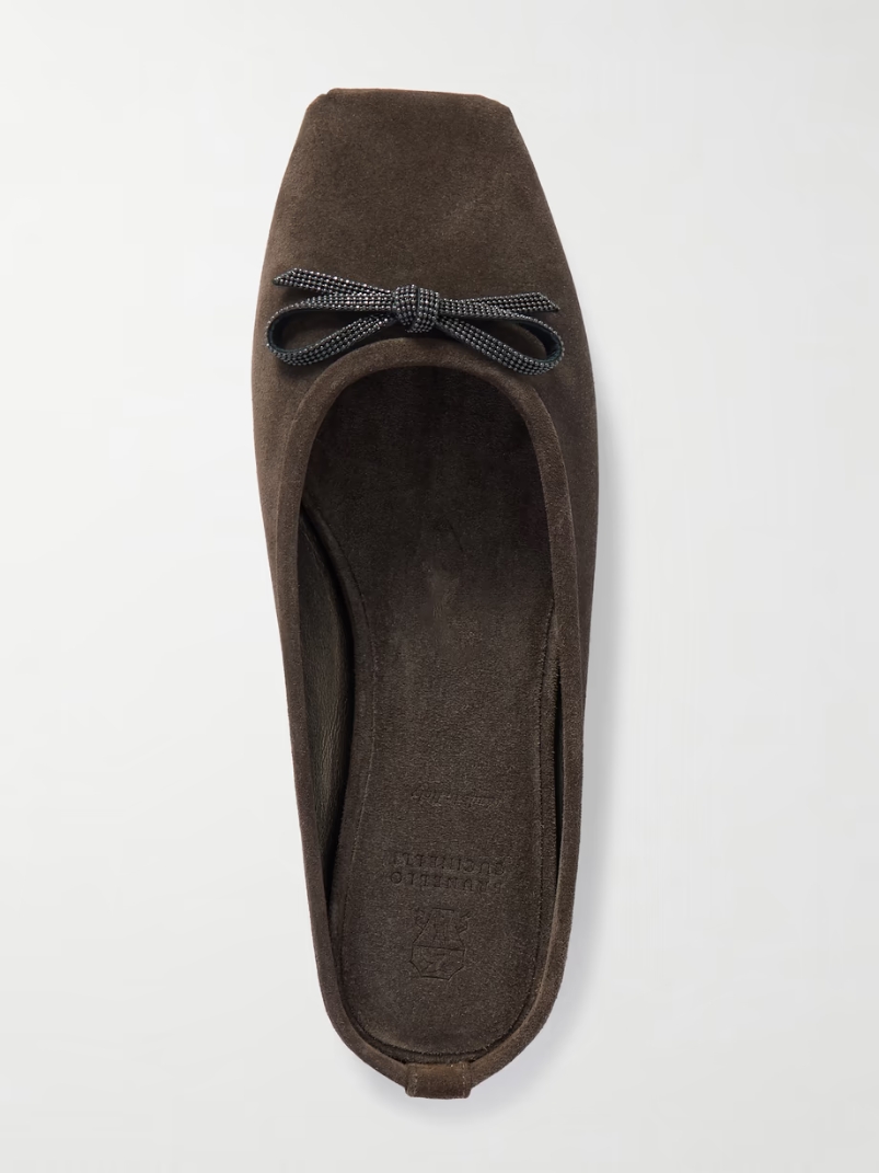 Bow-embellished suede slippers Bow-embellished suede slippers