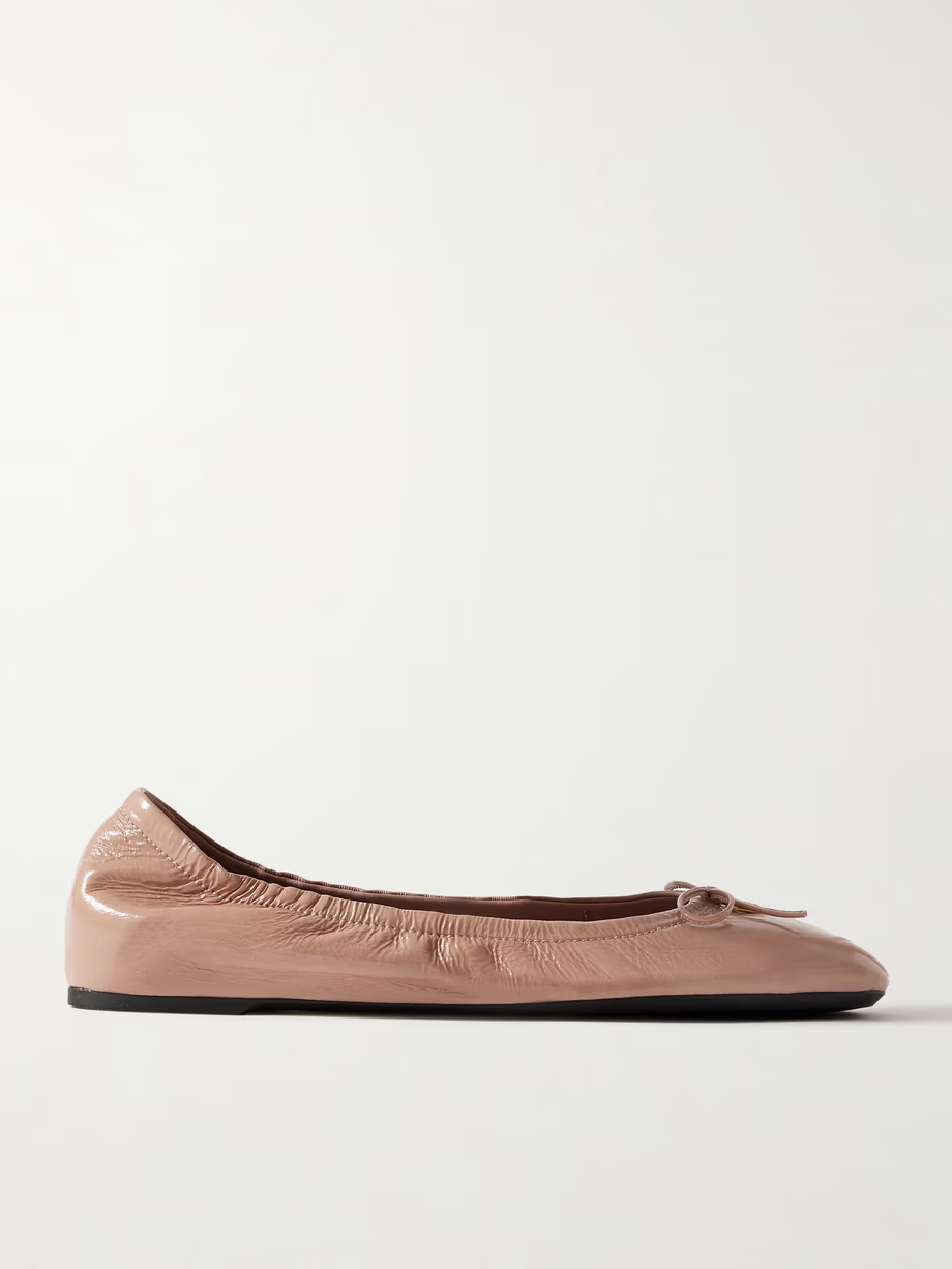 VLOGO bow-embellished crinkled patent-leather ballet flats VLOGO bow-embellished crinkled patent-leather ballet flats
