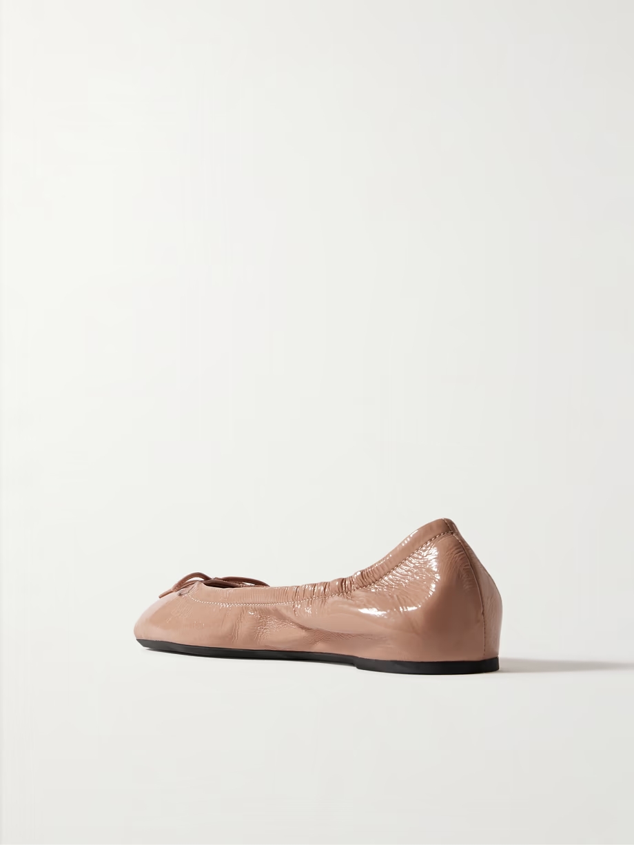 VLOGO bow-embellished crinkled patent-leather ballet flats VLOGO bow-embellished crinkled patent-leather ballet flats