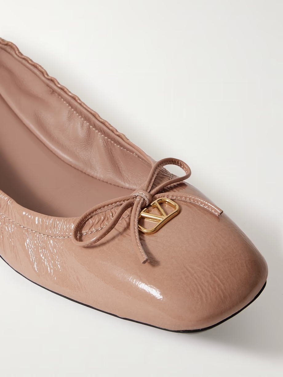 VLOGO bow-embellished crinkled patent-leather ballet flats VLOGO bow-embellished crinkled patent-leather ballet flats