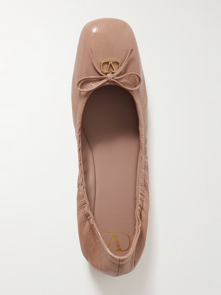VLOGO bow-embellished crinkled patent-leather ballet flats VLOGO bow-embellished crinkled patent-leather ballet flats