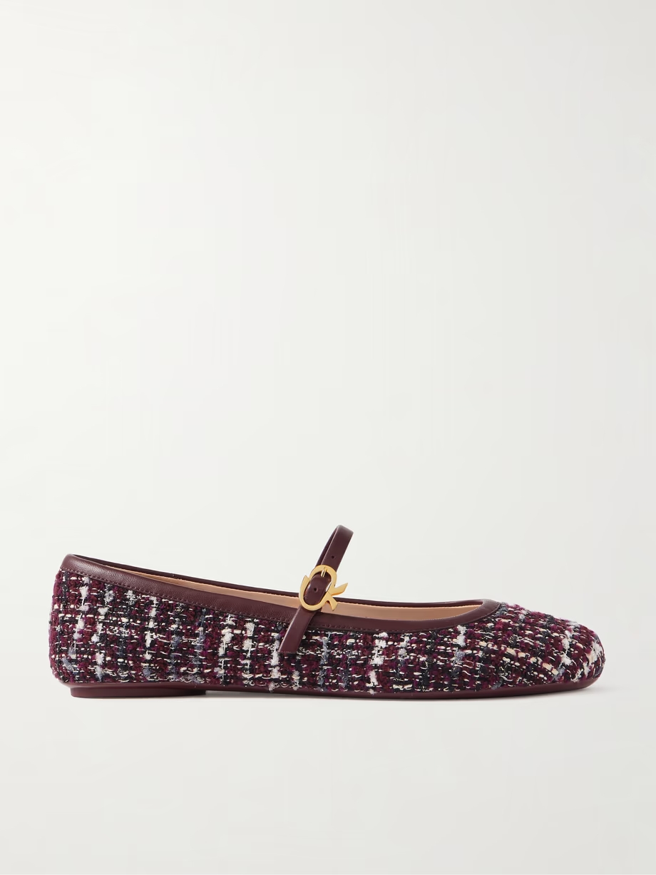 Carla leather-trimmed tweed Mary Jane ballet flats Carla leather-trimmed tweed Mary Jane ballet flats