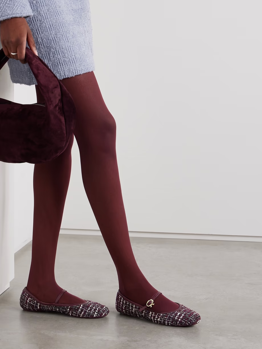 Carla leather-trimmed tweed Mary Jane ballet flats Carla leather-trimmed tweed Mary Jane ballet flats