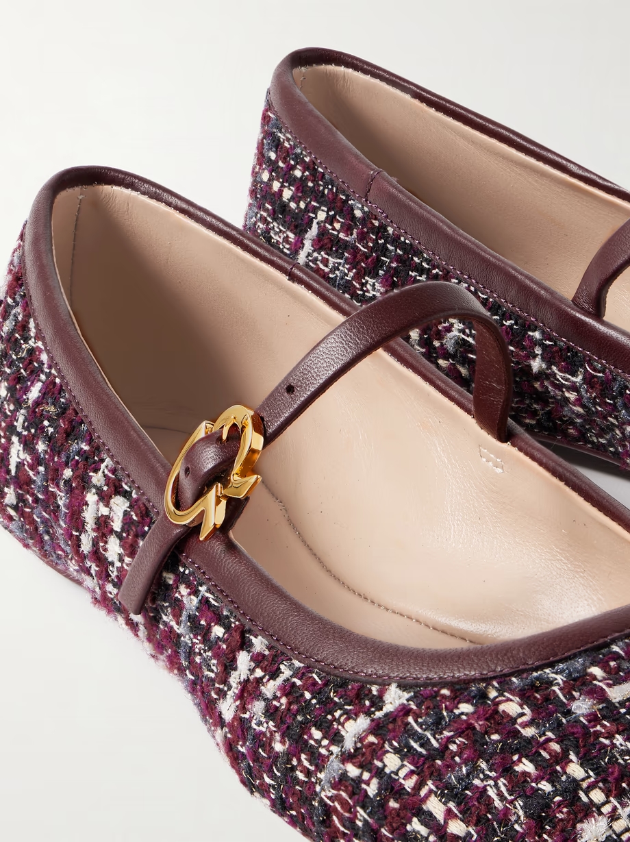 Carla leather-trimmed tweed Mary Jane ballet flats Carla leather-trimmed tweed Mary Jane ballet flats