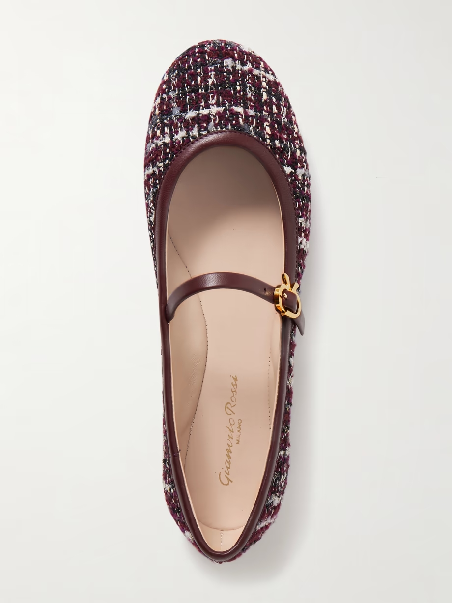 Carla leather-trimmed tweed Mary Jane ballet flats Carla leather-trimmed tweed Mary Jane ballet flats