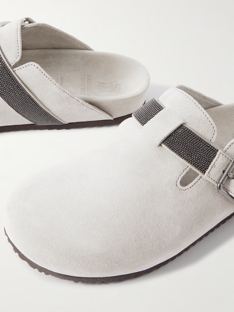 Bead-embellished suede clogs Bead-embellished suede clogs