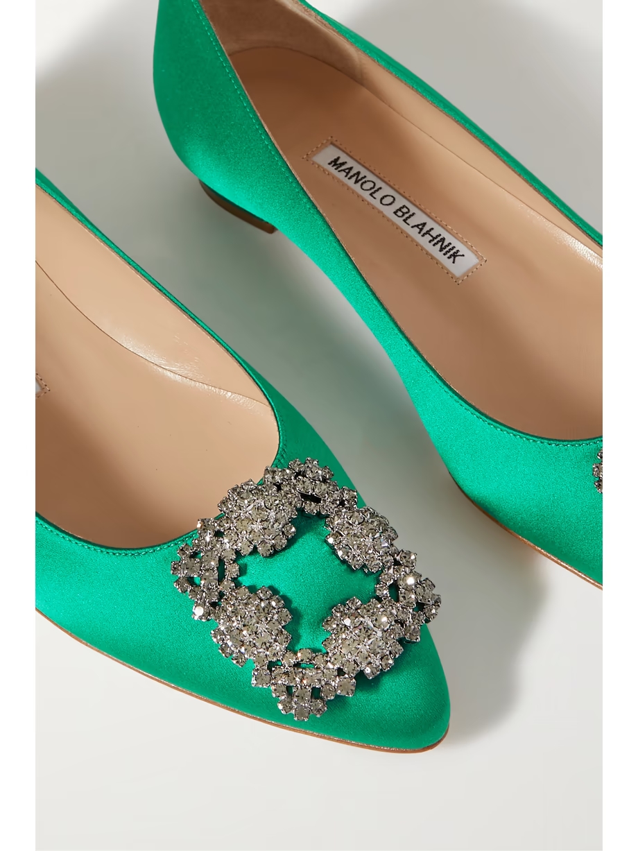 Hangisi embellished satin point-toe flats Hangisi embellished satin point-toe flats