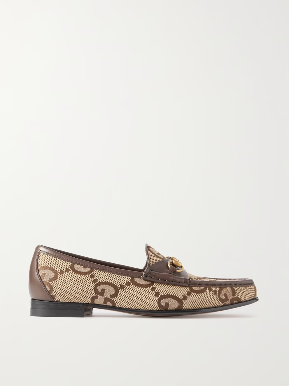 Horsebit 1953 leather-trimmed canvas-jacquard loafers Horsebit 1953 leather-trimmed canvas-jacquard loafers