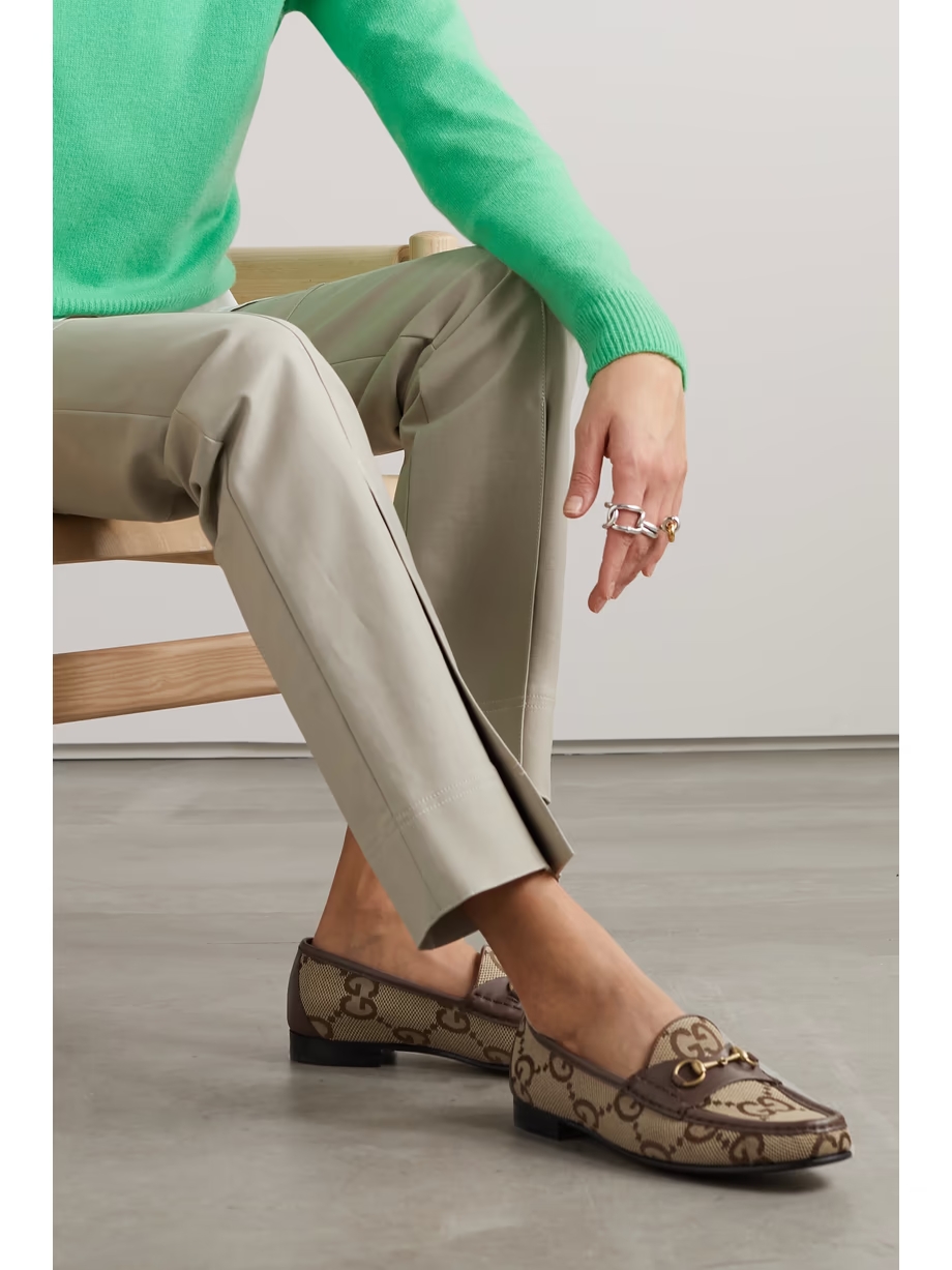 Horsebit 1953 leather-trimmed canvas-jacquard loafers Horsebit 1953 leather-trimmed canvas-jacquard loafers