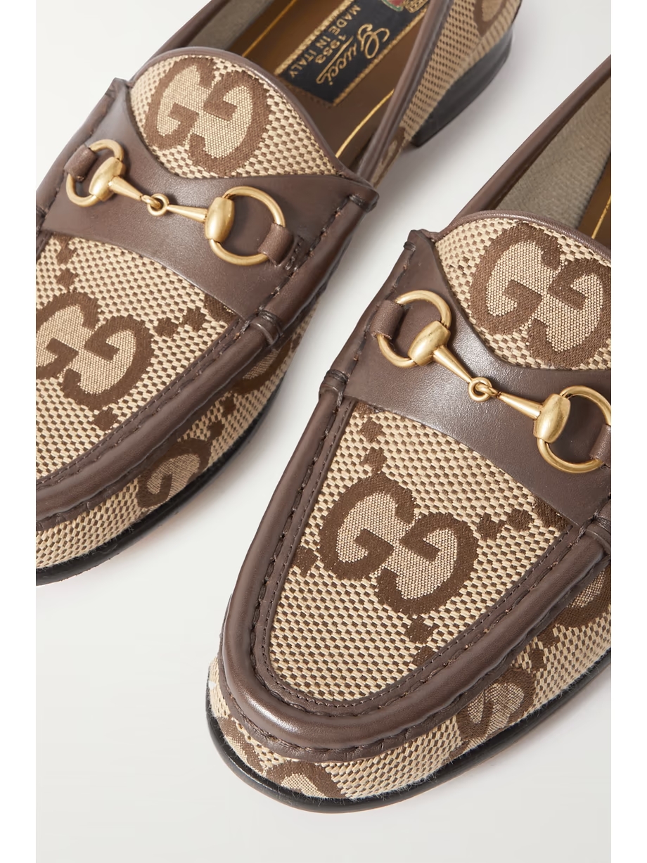 Horsebit 1953 leather-trimmed canvas-jacquard loafers Horsebit 1953 leather-trimmed canvas-jacquard loafers