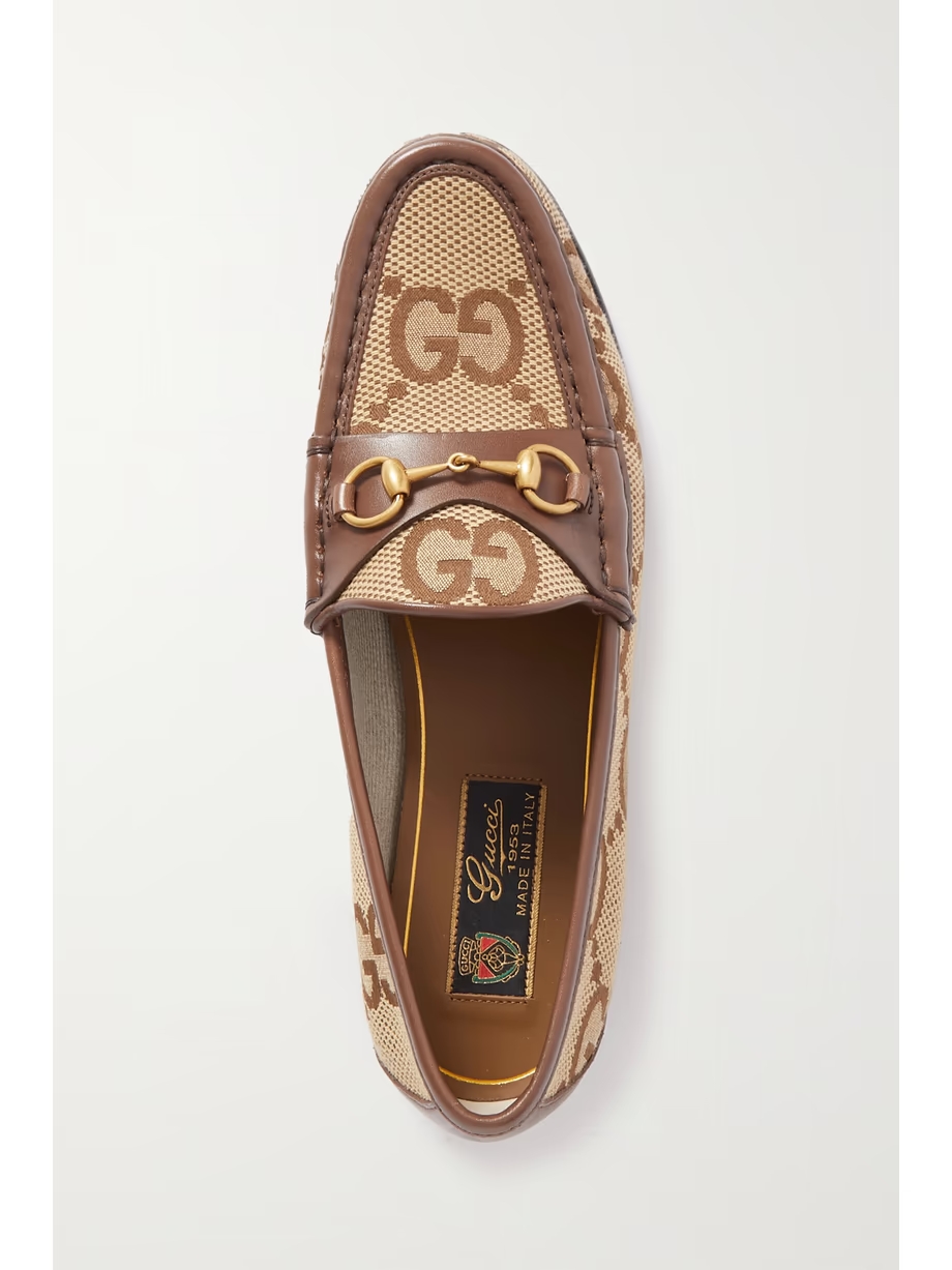 Horsebit 1953 leather-trimmed canvas-jacquard loafers Horsebit 1953 leather-trimmed canvas-jacquard loafers