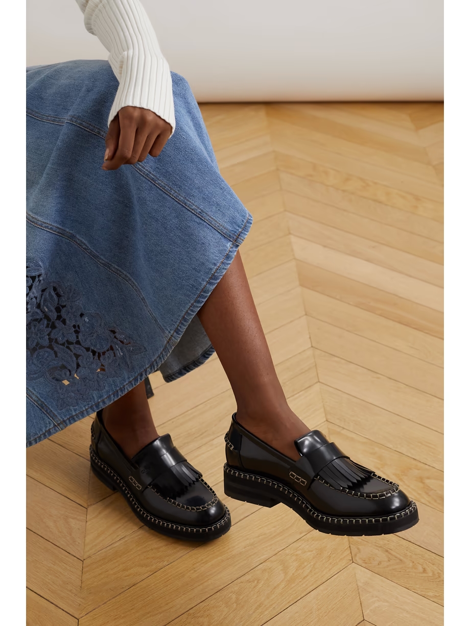 Noua fringed whipstitched leather loafers Noua fringed whipstitched leather loafers