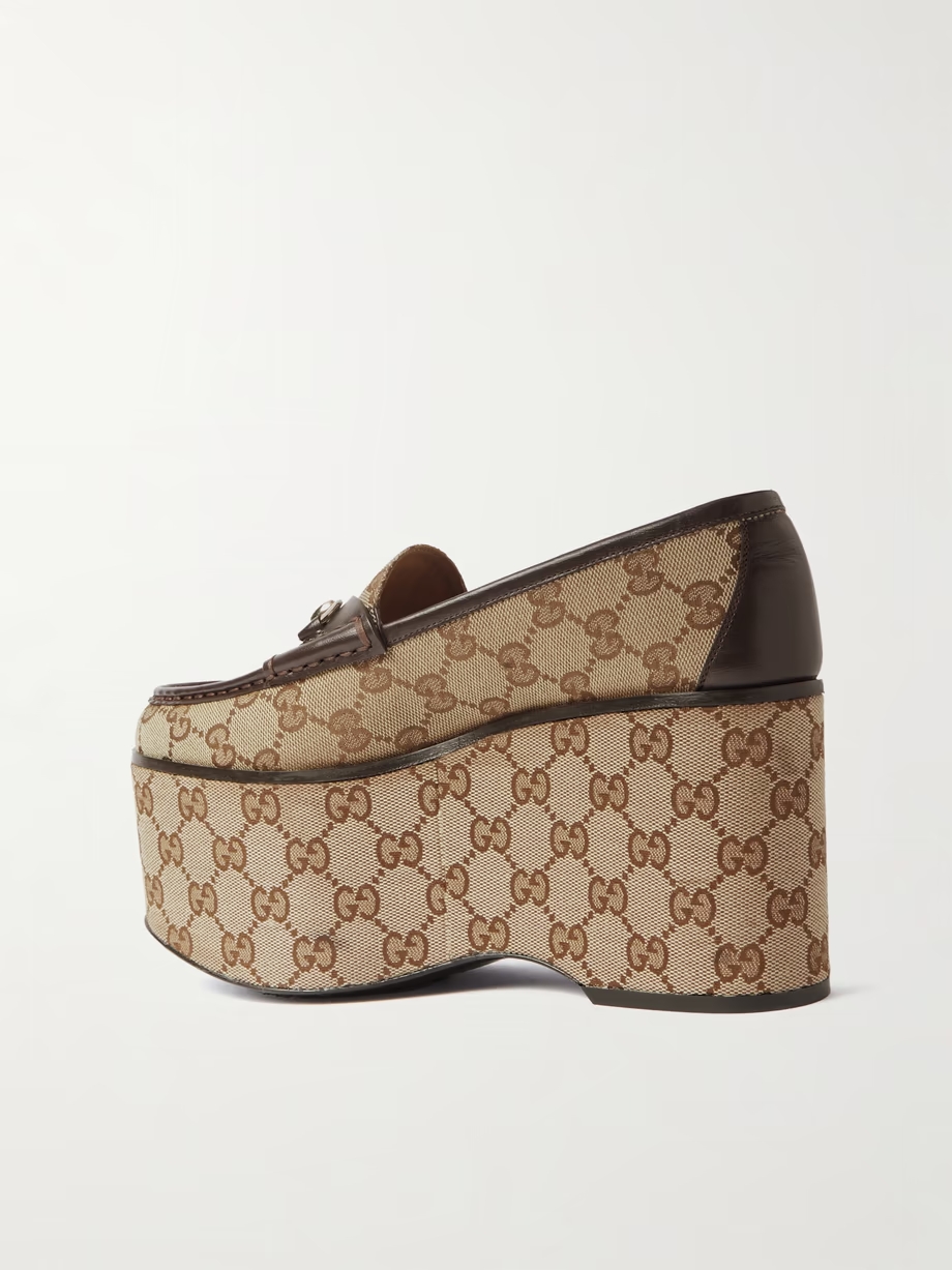 Horsebit leather-trimmed canvas-jacquard platform loafers Horsebit leather-trimmed canvas-jacquard platform loafers