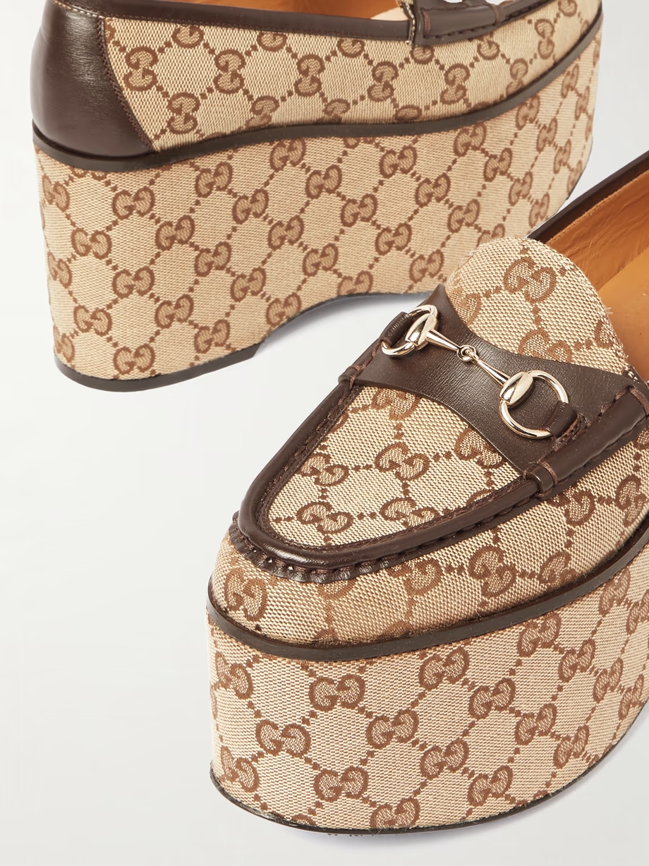 Horsebit leather-trimmed canvas-jacquard platform loafers Horsebit leather-trimmed canvas-jacquard platform loafers