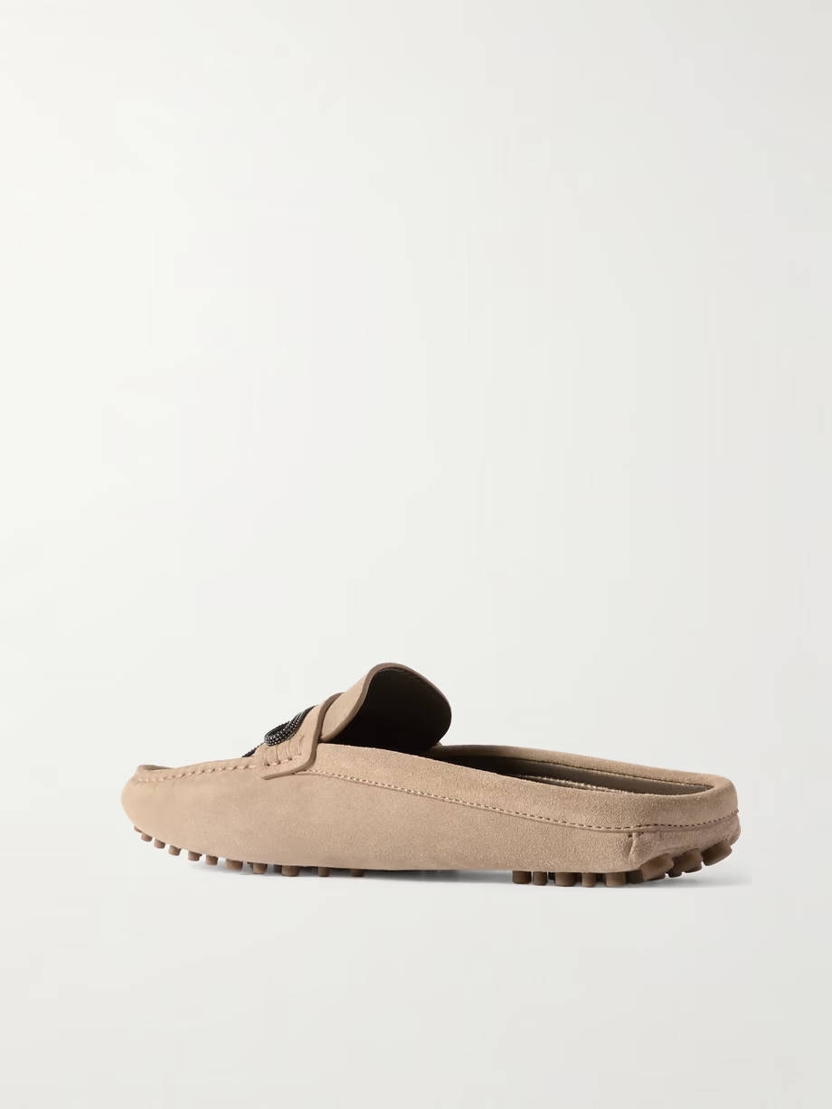 Bead-embellished suede slippers Bead-embellished suede slippers