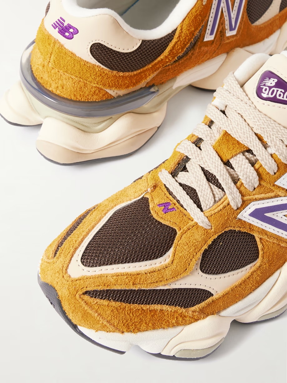 9060 leather-trimmed suede and mesh sneakers