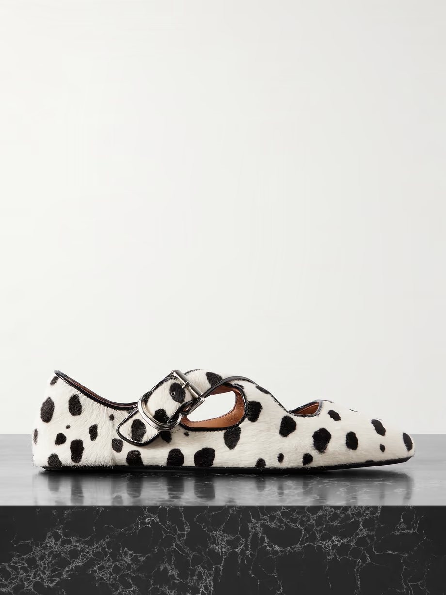 Criss Crossleather-trimmed pony hair ballet flats Criss Crossleather-trimmed pony hair ballet flats