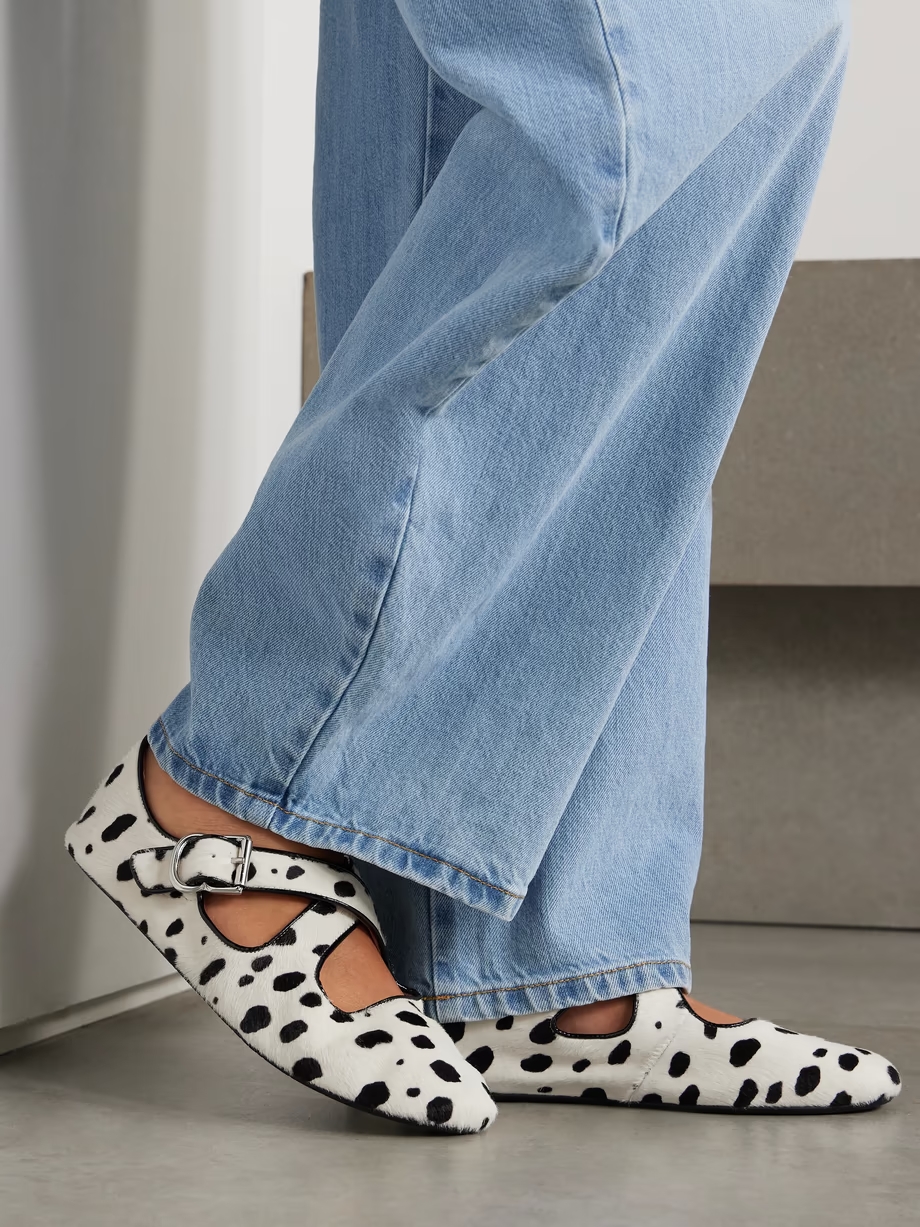 Criss Crossleather-trimmed pony hair ballet flats Criss Crossleather-trimmed pony hair ballet flats