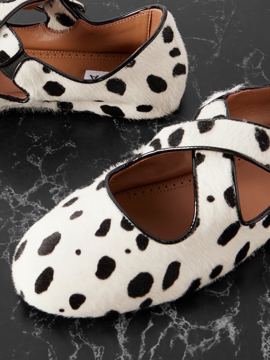 Criss Crossleather-trimmed pony hair ballet flats Criss Crossleather-trimmed pony hair ballet flats