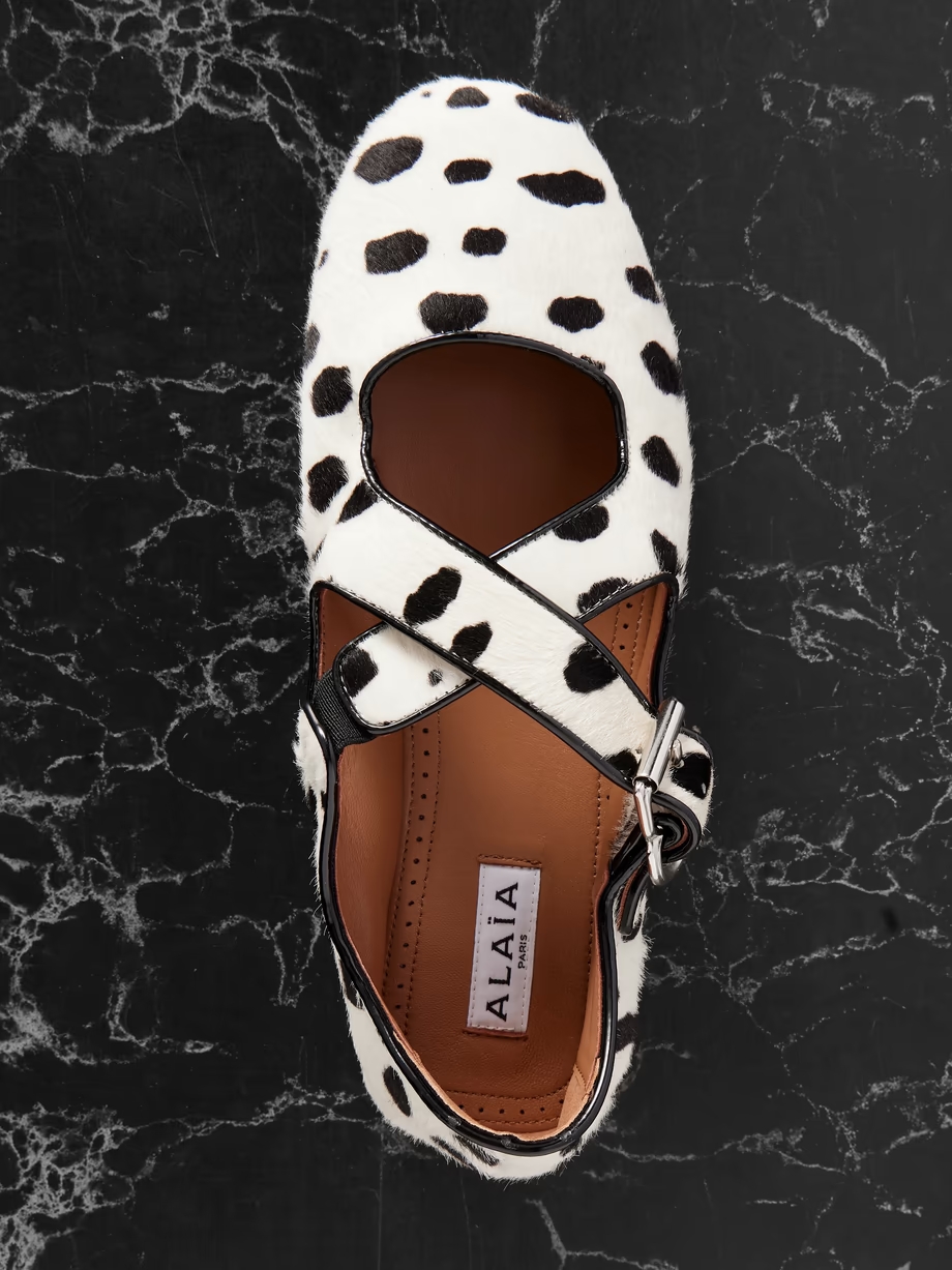 Criss Crossleather-trimmed pony hair ballet flats Criss Crossleather-trimmed pony hair ballet flats