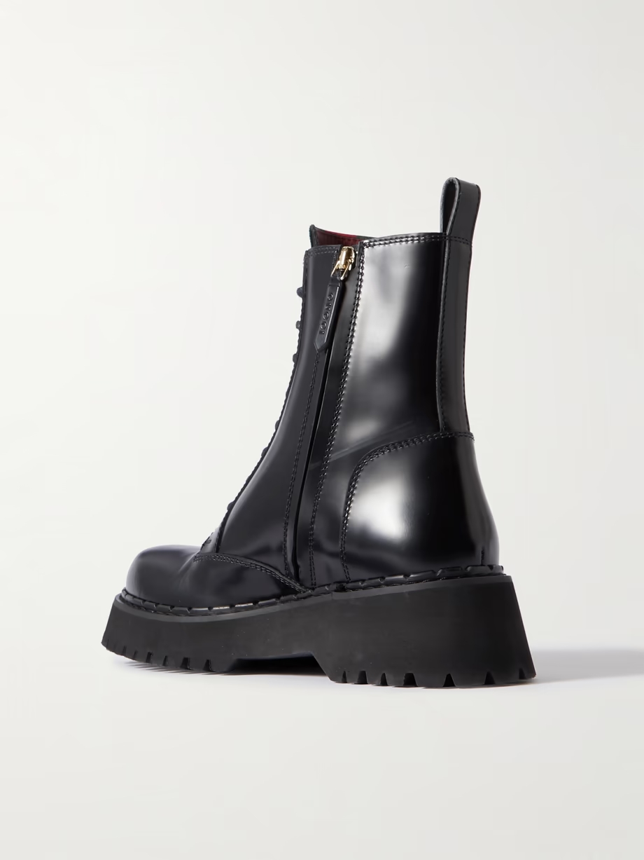 Thea webbing-trimmed glossed-leather ankle boots Thea webbing-trimmed glossed-leather ankle boots