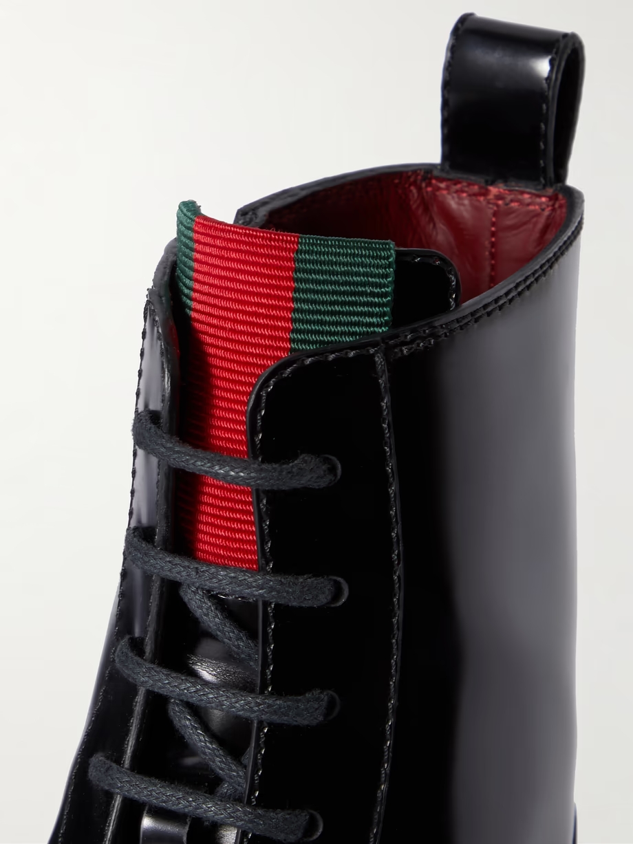 Thea webbing-trimmed glossed-leather ankle boots Thea webbing-trimmed glossed-leather ankle boots