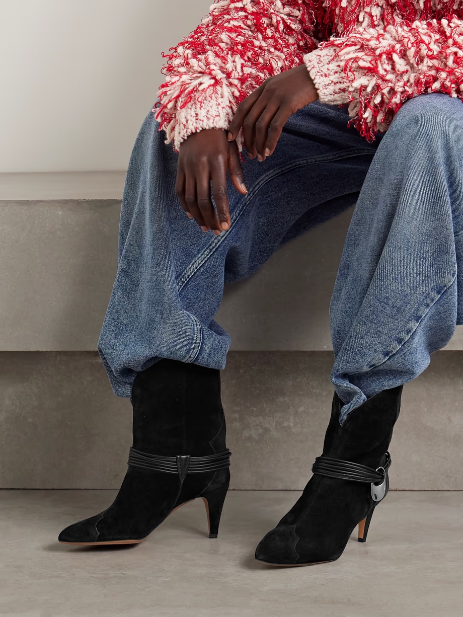 Dytho embellished leather-trimmed suede ankle boots Dytho embellished leather-trimmed suede ankle boots