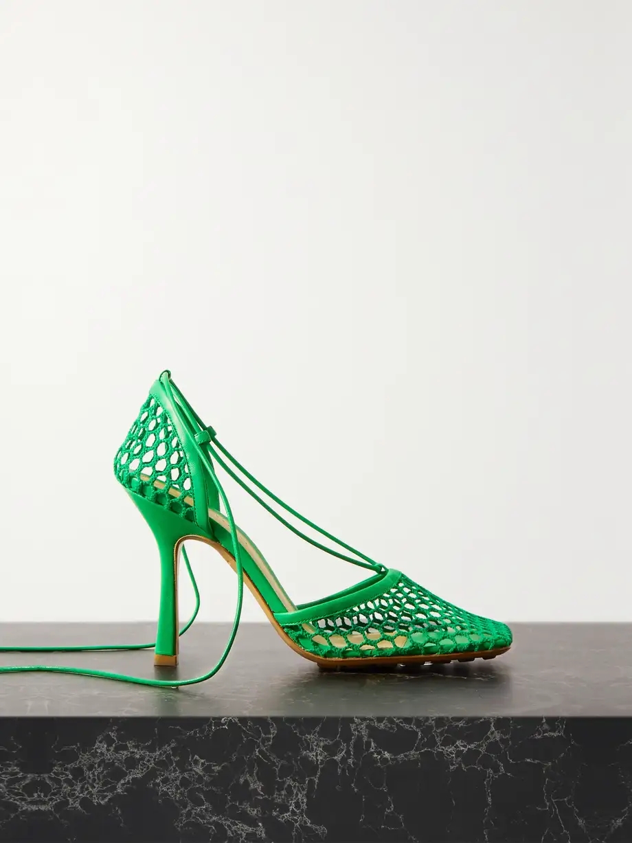 Lace-up leather-trimmed mesh pumps Lace-up leather-trimmed mesh pumps