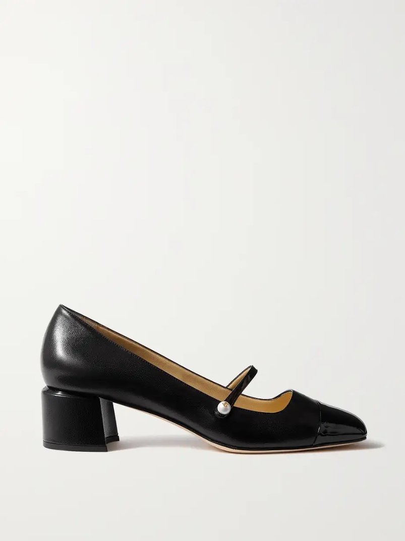 Elisa 45 embellished patent-trimmed leather Mary Jane pumps Elisa 45 embellished patent-trimmed leather Mary Jane pumps