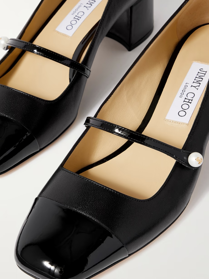 Elisa 45 embellished patent-trimmed leather Mary Jane pumps Elisa 45 embellished patent-trimmed leather Mary Jane pumps