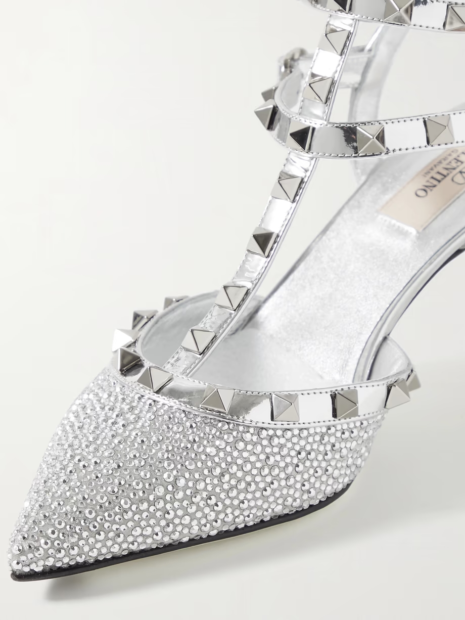 Rockstud 65 crystal-embellished metallic leather pumps Rockstud 65 crystal-embellished metallic leather pumps