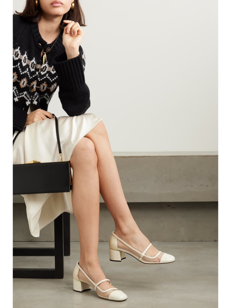 Elisa 45 embellished patent-leather and mesh Mary Jane pumps Elisa 45 embellished patent-leather and mesh Mary Jane pumps