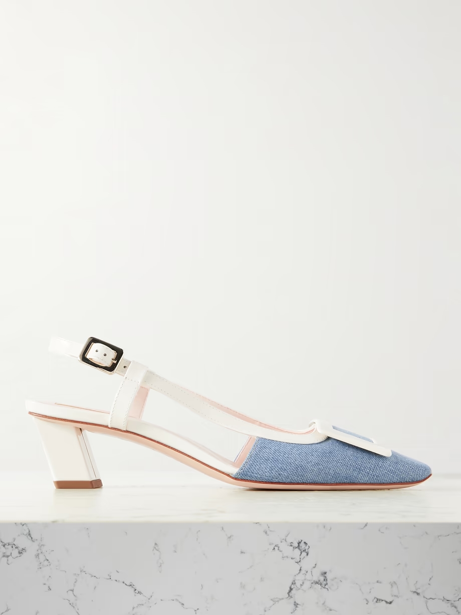 Belle Vivier patent-leather and denim slingback pumps Belle Vivier patent-leather and denim slingback pumps