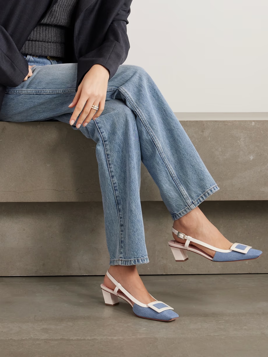 Belle Vivier patent-leather and denim slingback pumps Belle Vivier patent-leather and denim slingback pumps