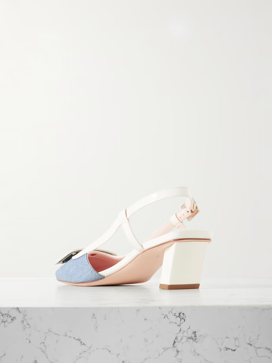 Belle Vivier patent-leather and denim slingback pumps Belle Vivier patent-leather and denim slingback pumps
