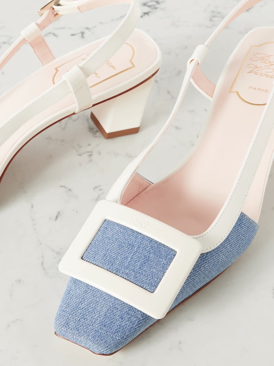 Belle Vivier patent-leather and denim slingback pumps Belle Vivier patent-leather and denim slingback pumps